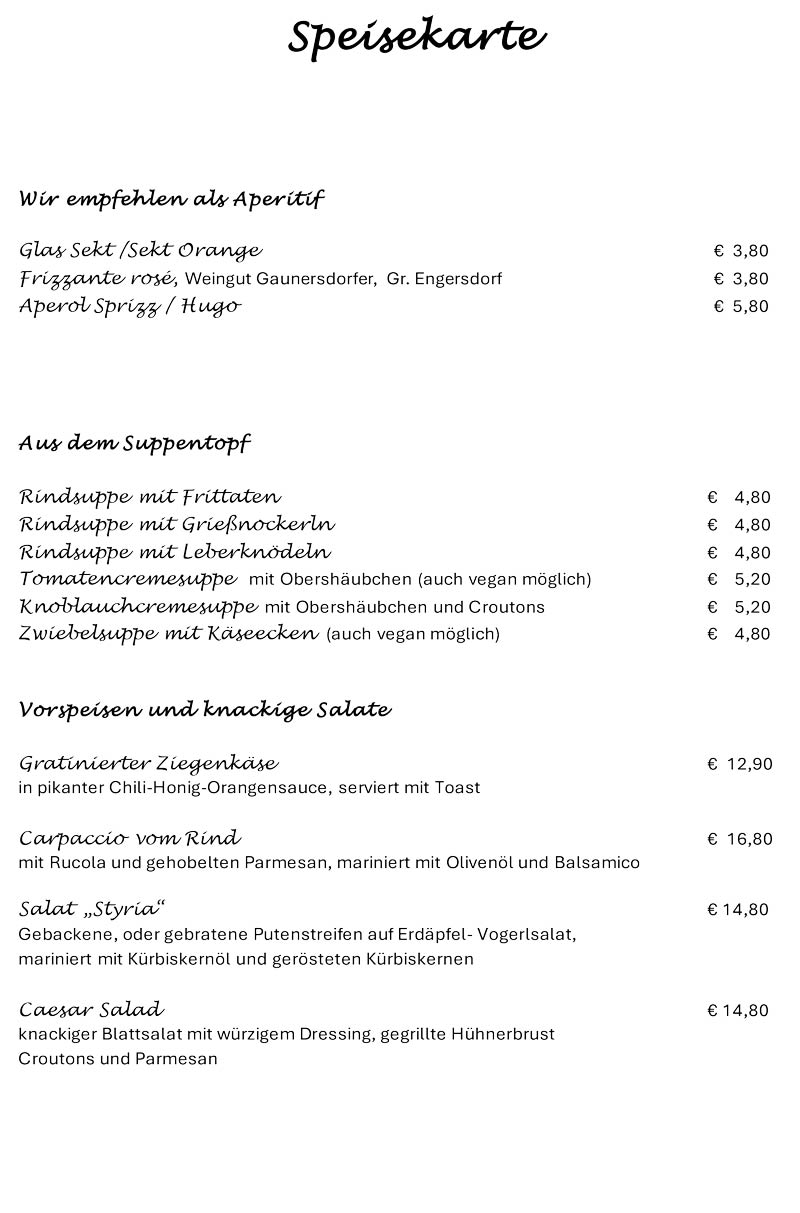 Speisekarte Landgasthaus Demel Oktober 2026