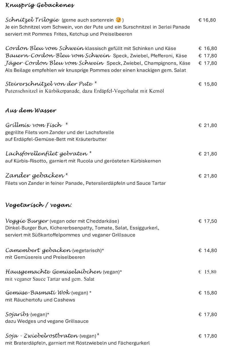 Speisekarte Landgasthaus Demel Oktober 2026